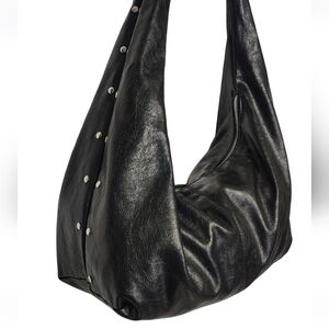 Edgy Chic Studded Faux Leather Hobo Bag Black NWT Large Slouch Hobo